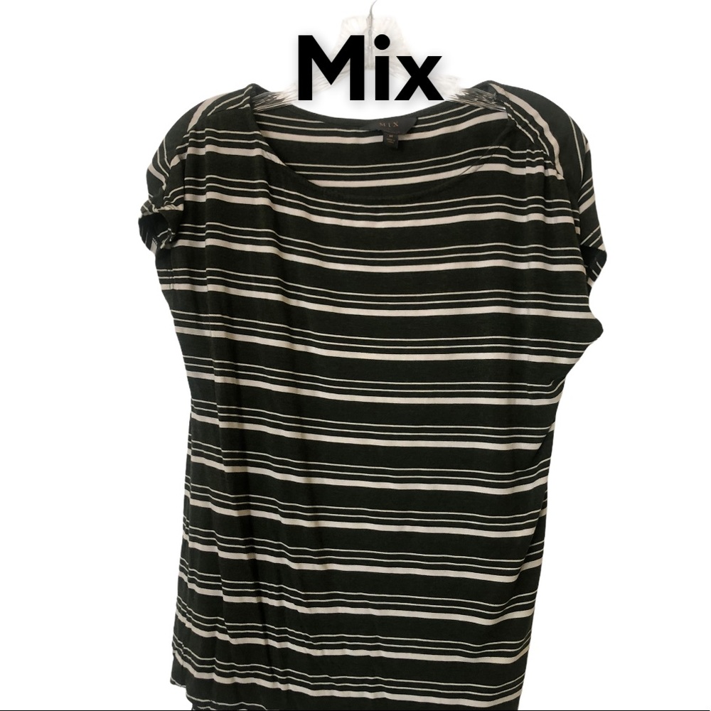 Mix 41 Hawthorn Olive Striped Cap Sleeve Pullover T-Shirt M